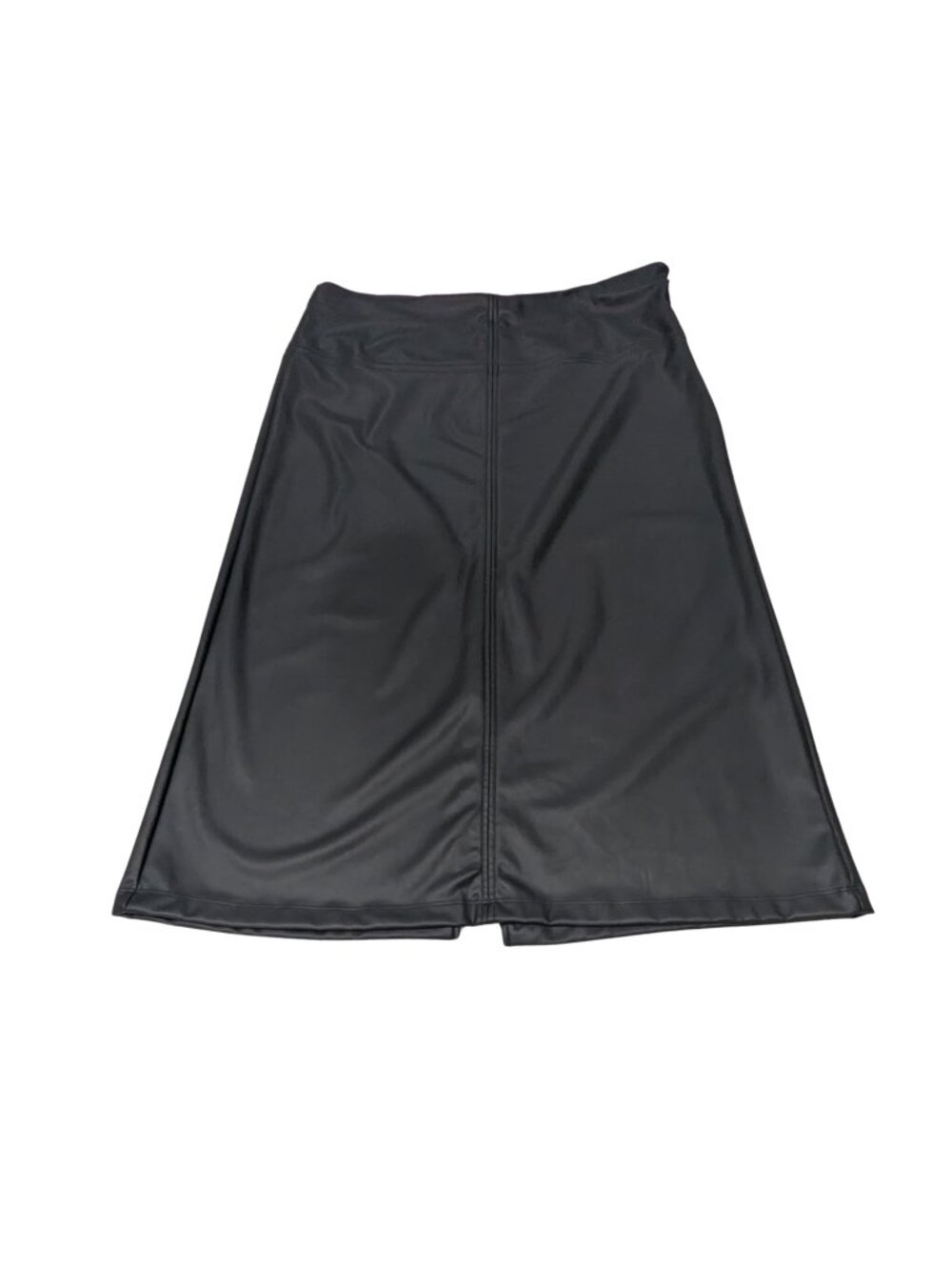 A New Day Black Faux Leather Midi Skirt Size 14 NWT Side Zip Back Slit - Picture 4 of 8